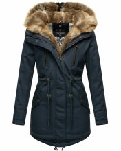Navahoo Diamond lange Damen Winterjacke mit Teddyfell Navy Größe S - Gr. 36