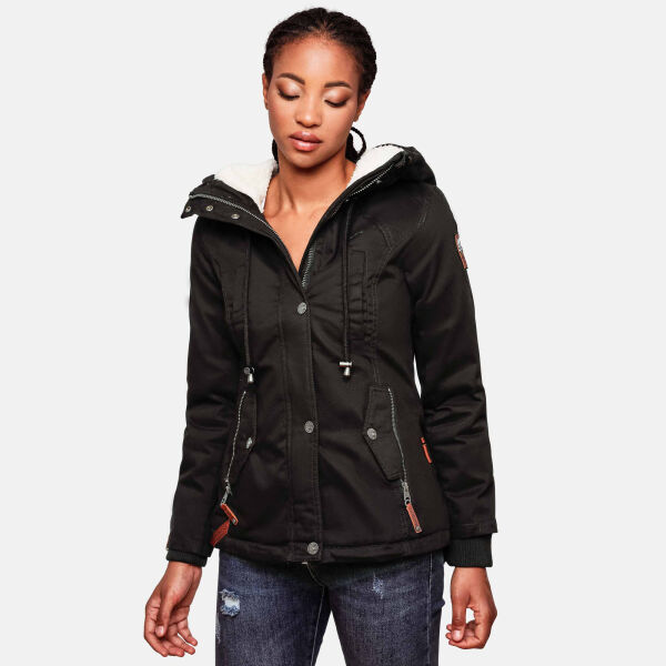 Marikoo Bikoo Damen gefütterte Winterjacke mit Teddyfell Schwarz Größe L - Gr. 40