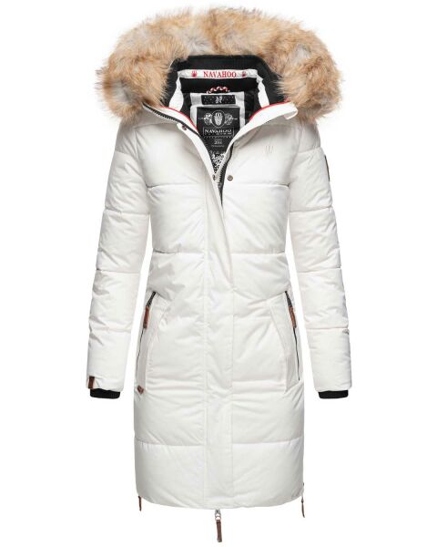 Navahoo Halina Damen Winter Steppmantel mit Kunstfell Weiß Größe S - Gr. 36