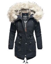 Navahoo Honigfee warme Damen Winterjacke mit Kapuze und Kunstfell Navy Größe XS - Gr. 34