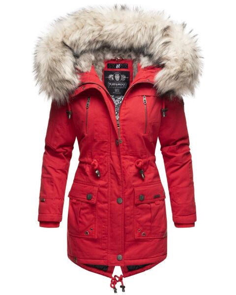 Navahoo Honigfee ladies parka winter jacket with fur collar - Red-Gr.S
