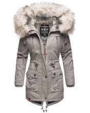 Navahoo Honigfee warme Damen Winterjacke mit Kapuze und Kunstfell Hellgrau Größe XS - Gr. 34