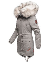 Navahoo Honigfee warme Damen Winterjacke mit Kapuze und Kunstfell Hellgrau Größe XS - Gr. 34
