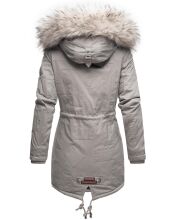 Navahoo Honigfee warme Damen Winterjacke mit Kapuze und Kunstfell Hellgrau Größe XS - Gr. 34