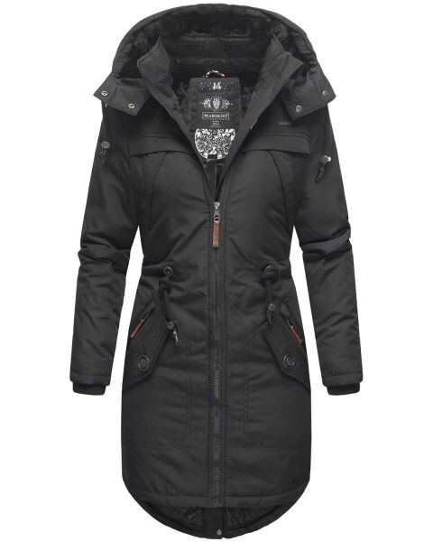 Marikoo Kamil Damen Parka Winterjacke mit Kapuze Schwarz Größe XS - Gr. 34
