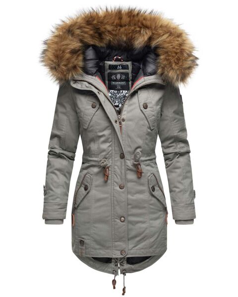 Marikoo La Viva Princess Damen Winterjacke mit Kapuze Hellgrau Größe L - Gr. 40