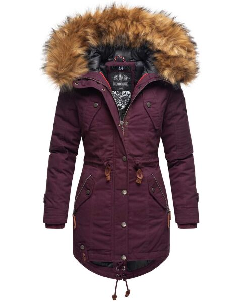Marikoo La Viva Princess Damen Winterjacke mit Kapuze Weinrot Größe S - Gr. 36
