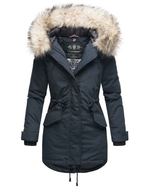 Navahoo Lady Like warme Damen Winterjacke mit Kapuze und Kunstfell Navy Größe XS - Gr. 34