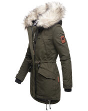 Navahoo Lady Like warme Damen Winterjacke mit Kapuze und Kunstfell Olive Größe XS - Gr. 34