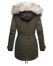 Navahoo Lady Like warme Damen Winterjacke mit Kapuze und Kunstfell Olive Größe XS - Gr. 34