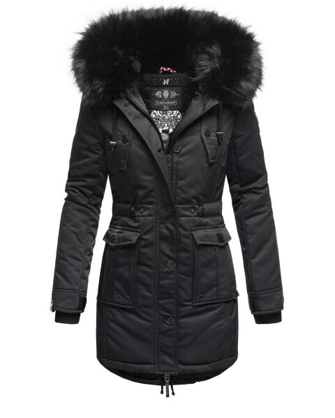 Navahoo Luluna Princess warme Damen Winterjacke mit Kunstfell Schwarz Größe L - Gr. 40