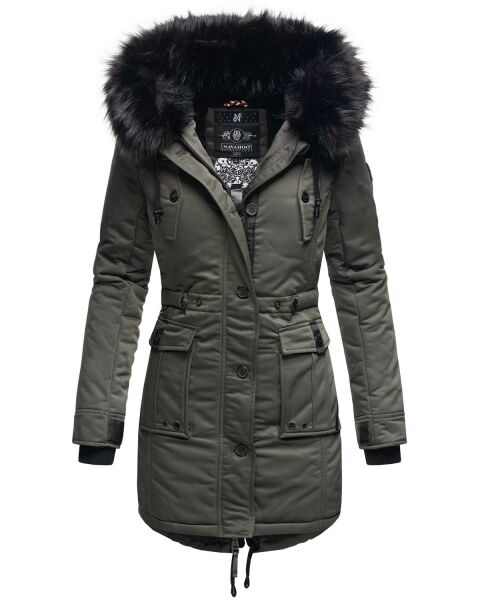 Navahoo Luluna Princess warme Damen Winterjacke mit Kunstfell Dunkelgrau Größe S - Gr. 36