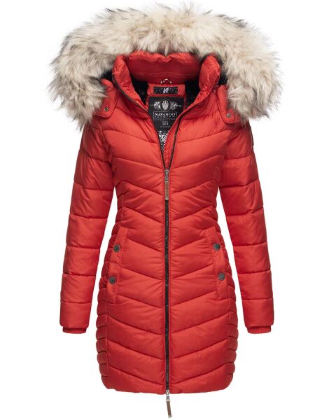 Navahoo Nimalaa warme Damen Winter Steppjacke mit Kapuze Rot Größe XS - Gr. 34