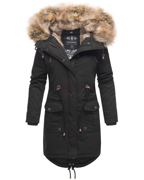Navahoo Rosinchen Damen Parka Winterjacke mit Kapuze Schwarz Größe L - Gr. 40