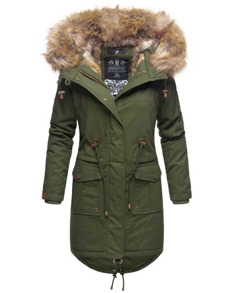Navahoo Rosinchen Damen Parka Winterjacke mit Kapuze Olive Größe XL - Gr. 42