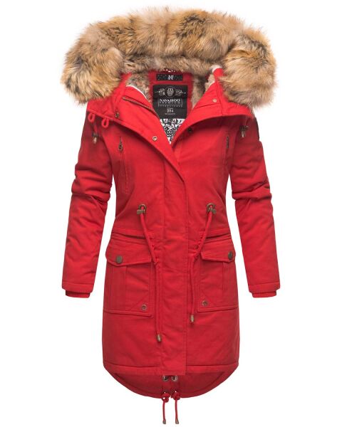 Navahoo Rosinchen Damen Parka Winterjacke mit Kapuze Rot Größe L - Gr. 40