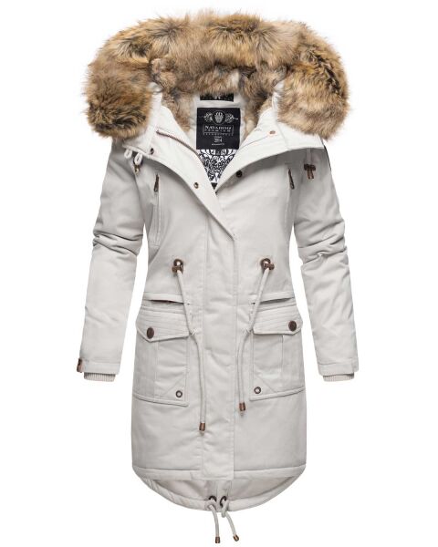 Navahoo Rosinchen Damen Parka Winterjacke mit Kapuze Hellgrau Größe L - Gr. 40