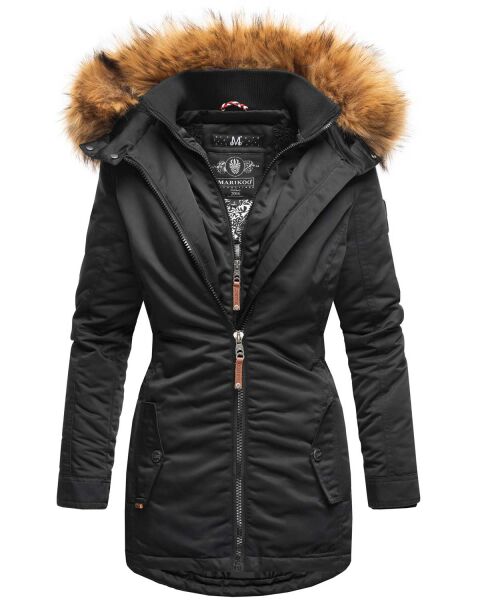 Marikoo Sanakoo Damen Winterjacke mit Kapuze und Teddyfell  Schwarz Größe XS - Gr. 34