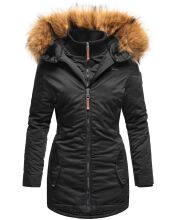 Marikoo Sanakoo Damen Winterjacke mit Kapuze und Teddyfell  Schwarz Größe L - Gr. 40