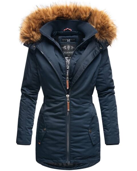 Marikoo Sanakoo Damen Winterjacke mit Kapuze und Teddyfell  Navy Größe L - Gr. 40