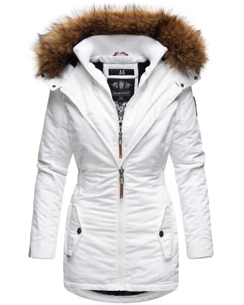 Marikoo Sanakoo Damen Winterjacke mit Kapuze und Teddyfell  Weiß Größe XS - Gr. 34