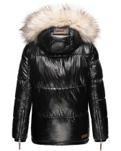 Navahoo Tikunaa ladies winter jacket quilted jacket with faux fur hood - Black-Gr.S
