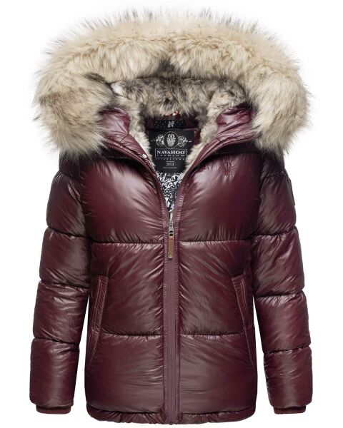 Navahoo Tikunaa ladies winter jacket quilted jacket with faux fur hood - Wine Red-Gr.S
