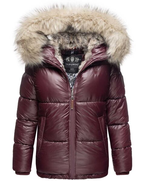 Navahoo Tikunaa ladies winter jacket quilted jacket with faux fur hood - Wine Red-Gr.M