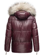 Navahoo Tikunaa dicke Damen Winterjacke mit Kapuze und Kunstfellkragen  Weinrot Größe L - Gr. 40