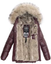 Navahoo Tikunaa dicke Damen Winterjacke mit Kapuze und Kunstfellkragen  Weinrot Größe L - Gr. 40
