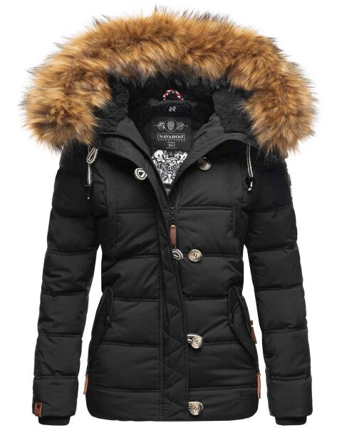 Navahoo Zoja ladies quilted jacket with teddy fur - Black-Gr.L