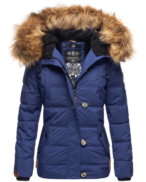 Navahoo Zoja Damen gespteppte Winterjacke gefüttert mit Teddyfell Blau Größe XS - Gr. 34