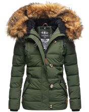 Navahoo Zoja Damen gespteppte Winterjacke gefüttert mit Teddyfell Olive Größe XS - Gr. 34