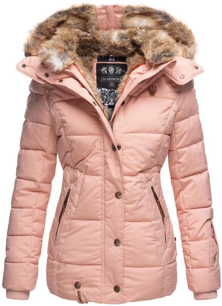 Marikoo Nekoo warm gefütterte Damen Winterjacke mit Kunstfell Rosa Größe XS - Gr. 34