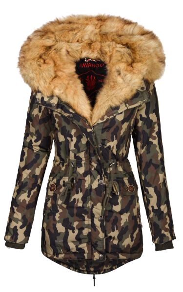 Navahoo Sweety Damen 2in1 Parka Winterjacke warmhaltend Camo beiges Fell Größe S - Gr. 36