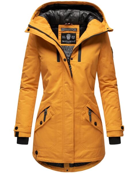 Navahoo Avrille Damen Parka Winterjacke mit Kapuze Gelb Größe XS - Gr. 34