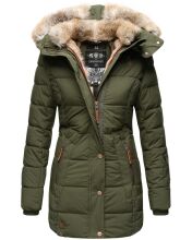 Marikoo warme Damen Steppmantel Winterjacke mit Kapuze Olive Größe XXL - Gr. 44