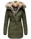 Marikoo warme Damen Steppmantel Winterjacke mit Kapuze Olive Größe XXL - Gr. 44