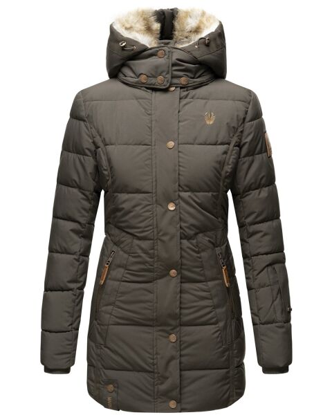 Marikoo warme Damen Steppmantel Winterjacke mit Kapuze Anthrazit Größe XXL - Gr. 44