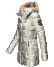 Marikoo warme Damen Steppmantel Winterjacke mit Kapuze Silber Größe XS - Gr. 34