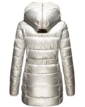 Marikoo warme Damen Steppmantel Winterjacke mit Kapuze Silber Größe XS - Gr. 34