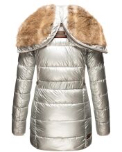 Marikoo warme Damen Steppmantel Winterjacke mit Kapuze Silber Größe XS - Gr. 34