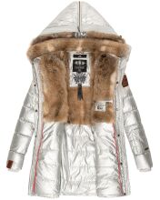 Marikoo warme Damen Steppmantel Winterjacke mit Kapuze Silber Größe XS - Gr. 34