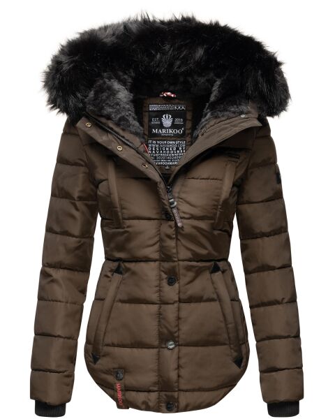 Marikoo Lotus warme Damen Winterjacke gesteppt mit Kunstfell Braun Größe XXL - Gr. 44