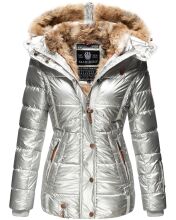 Marikoo Nekoo warm gefütterte Damen Winterjacke mit Kunstfell Silber Größe XS - Gr. 34