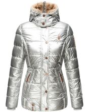 Marikoo Nekoo warm gefütterte Damen Winterjacke mit Kunstfell Silber Größe XS - Gr. 34