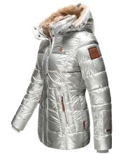 Marikoo Nekoo warm gefütterte Damen Winterjacke mit Kunstfell Silber Größe XS - Gr. 34