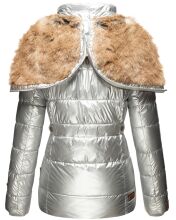 Marikoo Nekoo warm gefütterte Damen Winterjacke mit Kunstfell Silber Größe XS - Gr. 34