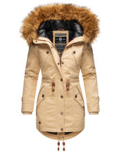 Marikoo La Viva Princess Damen Winterjacke mit Kapuze Beige Größe XS - Gr. 34