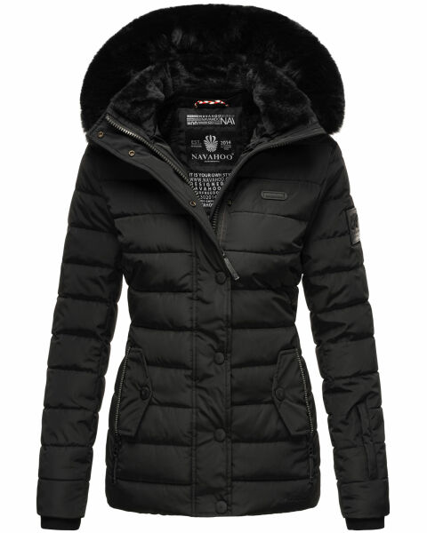Navahoo Milianaa Winter Jacke Stepp Kurzjacke gefüttert Kapuze Kunstfell Schwarz Größe XL - Gr. 42